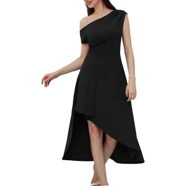 GRACE KARIN Womens One Shoulder Party Dress High Low Hem Maxi A Line DressBlack