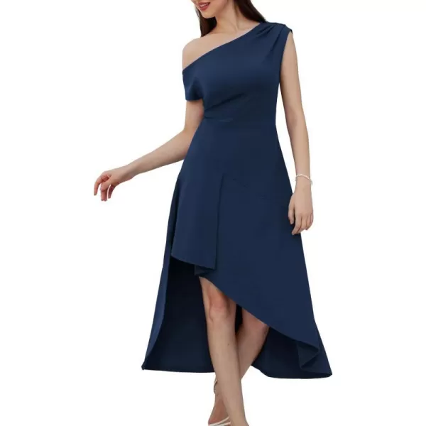 GRACE KARIN Womens One Shoulder Party Dress High Low Hem Maxi A Line DressDark Blue