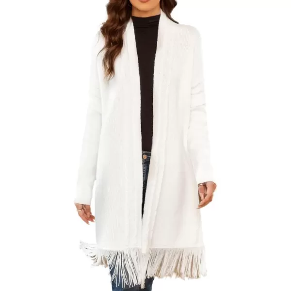 GRACE KARIN Womens Open Front Cardigan Sweater Long Sweater Cardigan with TasselWhite