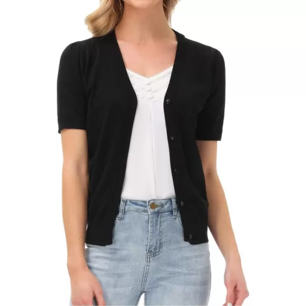 GRACE KARIN Womens Open Front Knit Cropped Bolero Shrug Cardigan Sweater Long Sleeve S4XLBlack Short Sleeve