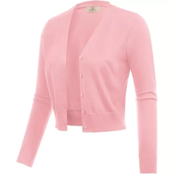 GRACE KARIN Womens Open Front Knit Cropped Bolero Shrug Cardigan Sweater Long Sleeve S4XLPink