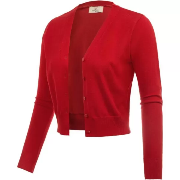 GRACE KARIN Womens Open Front Knit Cropped Bolero Shrug Cardigan Sweater Long Sleeve S4XLRed