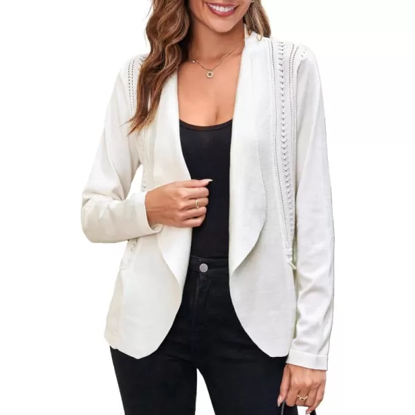 GRACE KARIN Womens Open Front Sweater Blazer Lapel Cardigan Sweater Long Sleeve Knitted Blazer Jackets with PocketsIvory