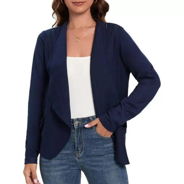 GRACE KARIN Womens Open Front Sweater Blazer Lapel Cardigan Sweater Long Sleeve Knitted Blazer Jackets with PocketsNavy Blue