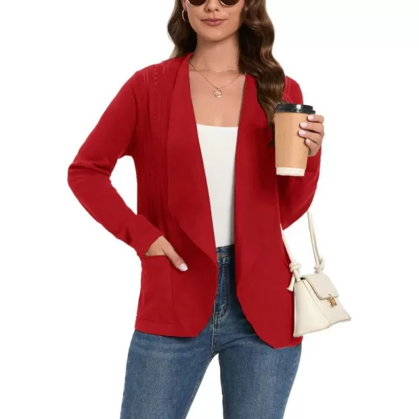 GRACE KARIN Womens Open Front Sweater Blazer Lapel Cardigan Sweater Long Sleeve Knitted Blazer Jackets with PocketsRed