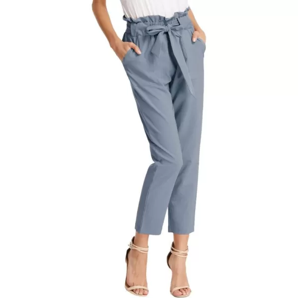 GRACE KARIN Womens Paper Bag Waist Pants Slim Fit Casual Office Pencil PantsBlue Gray