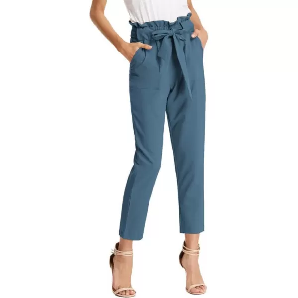 GRACE KARIN Womens Paper Bag Waist Pants Slim Fit Casual Office Pencil PantsBlue Haze