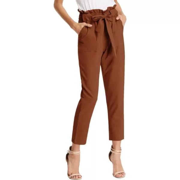 GRACE KARIN Womens Paper Bag Waist Pants Slim Fit Casual Office Pencil PantsBrown