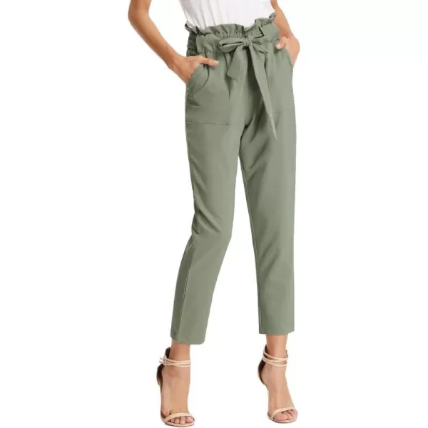 GRACE KARIN Womens Paper Bag Waist Pants Slim Fit Casual Office Pencil PantsGray Green