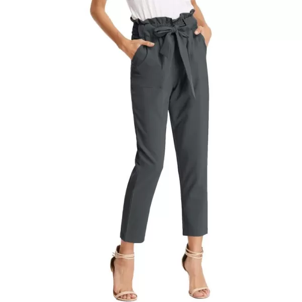 GRACE KARIN Womens Paper Bag Waist Pants Slim Fit Casual Office Pencil PantsGrayblack