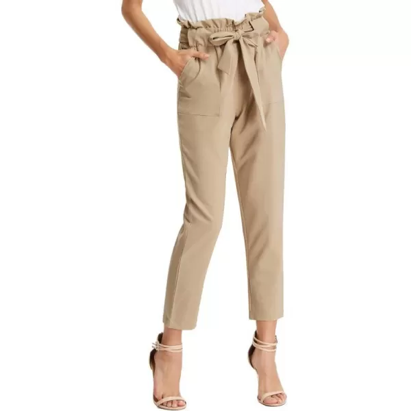 GRACE KARIN Womens Paper Bag Waist Pants Slim Fit Casual Office Pencil PantsLight Tan