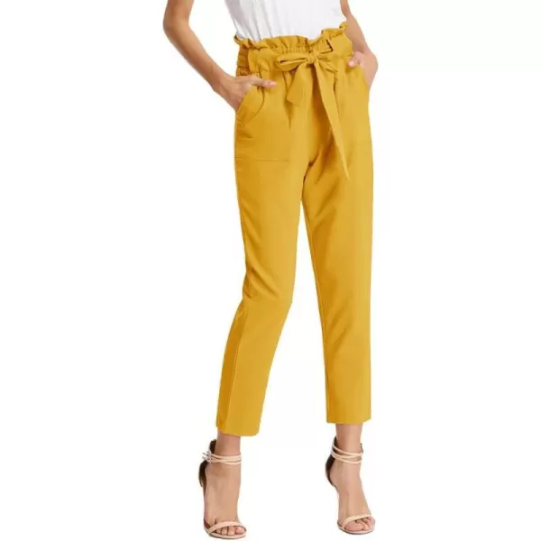 GRACE KARIN Womens Paper Bag Waist Pants Slim Fit Casual Office Pencil PantsLight Yellow