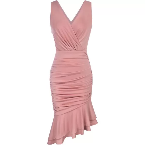 GRACE KARIN Womens Ruched Bodycon Dress Summer Sleeveless Wrap VNeck Midi Cocktail DressesPink