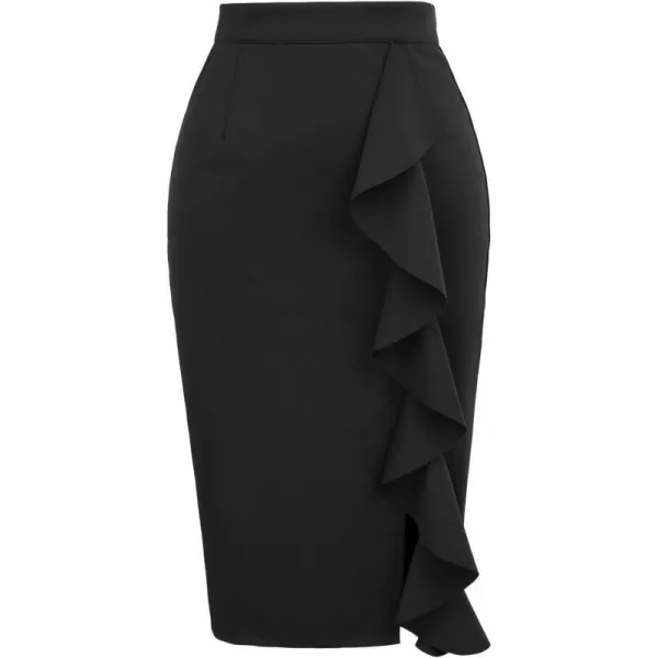 GRACE KARIN Womens Ruffle Bodycon Knee Length Midi Pencil SkirtBlack