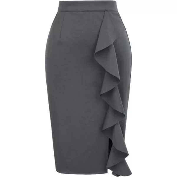 GRACE KARIN Womens Ruffle Bodycon Knee Length Midi Pencil SkirtGrey