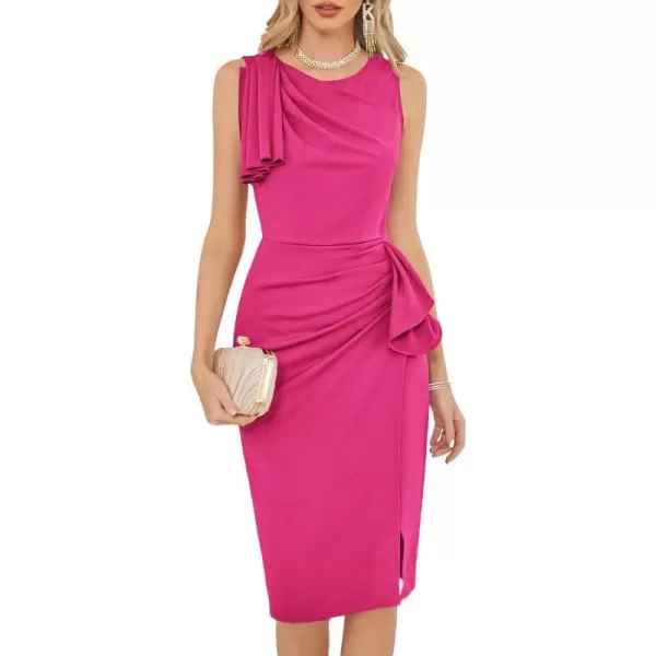 GRACE KARIN Womens Ruffle Sleeveless Ruched Bodycon Dress 2023 Summer Slit Split Midi Cocktail Party Formal DressesRose Red