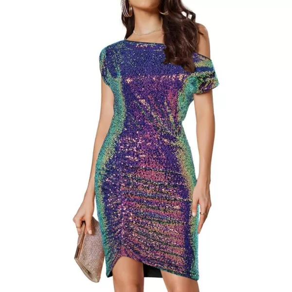 GRACE KARIN Womens Sequin Dress One Shoulder Sparkly Glitter Ruched Bodycon Party Night Out Club DressesPurple