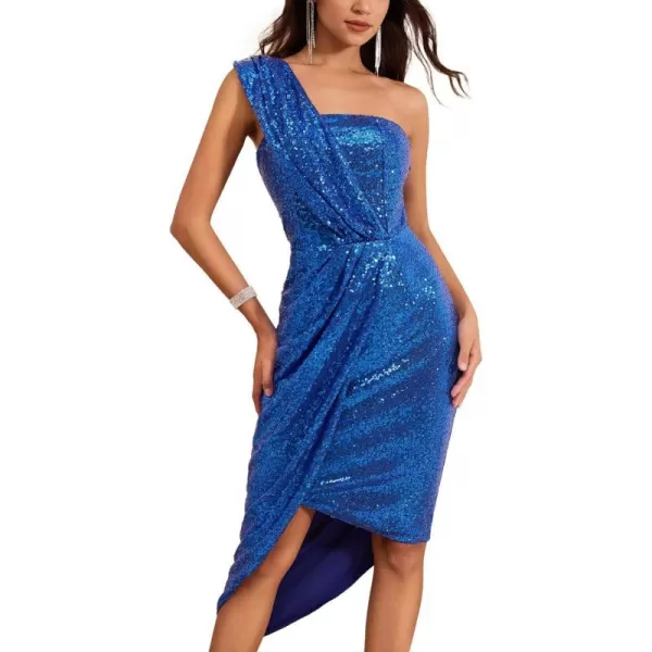 GRACE KARIN Womens Sequin Dress Sparkly Glitter One Shoulder Party Club Dress Wrap Hem Ruched Cocktail DressesRoyal Bluelong