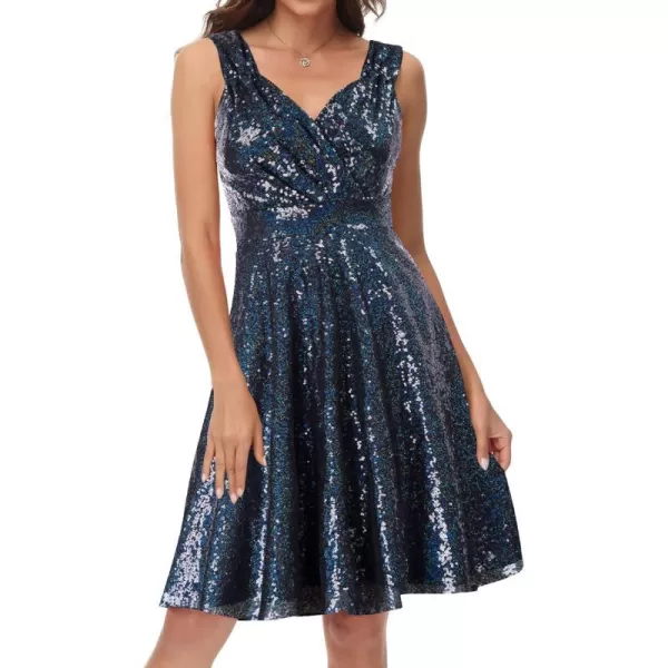 GRACE KARIN Womens Sequin Glitter VNeck Party Dress Winter Velvet ALine Dress Lace Evening DressBluegreensequin