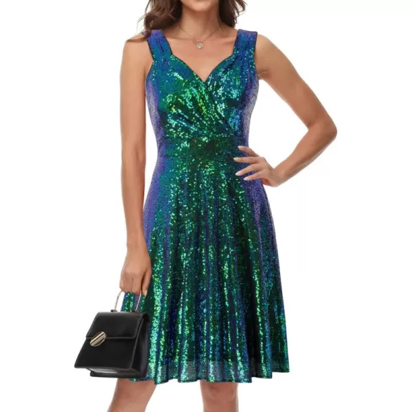 GRACE KARIN Womens Sequin Glitter VNeck Party Dress Winter Velvet ALine Dress Lace Evening DressDark Greensequin