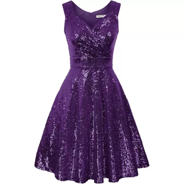 GRACE KARIN Womens Sequin Glitter VNeck Party Dress Winter Velvet ALine Dress Lace Evening DressPurplesequin