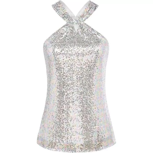 GRACE KARIN Womens Sequin Sparkle Tank Tops Halter Neck Keyhole Knot Slim Fit Cocktail TopsMulticolorwihtesequin