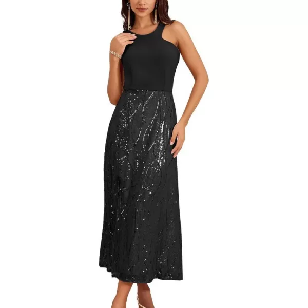 GRACE KARIN Womens Sequin Sparkly Glitter Party Club Dress Sleeveless Irregular Neck Cocktail Split BodyconDressBlack