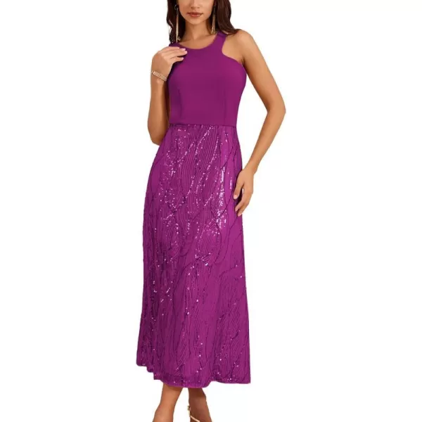 GRACE KARIN Womens Sequin Sparkly Glitter Party Club Dress Sleeveless Irregular Neck Cocktail Split BodyconDressPurple