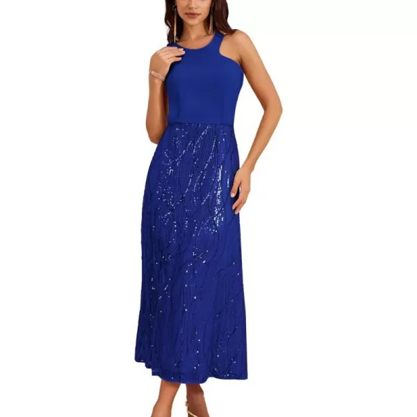 GRACE KARIN Womens Sequin Sparkly Glitter Party Club Dress Sleeveless Irregular Neck Cocktail Split BodyconDressRoyal Blue