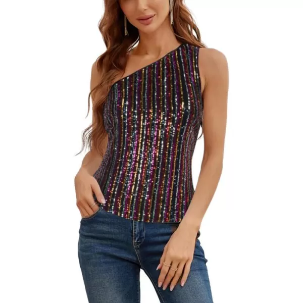 GRACE KARIN Womens Sequin Tank Tops One Shoulder Sleeveless Party Camisole VestMulticolor