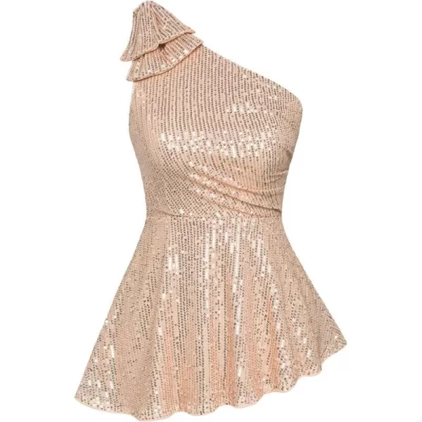 GRACE KARIN Womens Sequin Tops One Shoulder Sleeveless Glitter Sparkly Party Blouse Dressy Tops for Evening PartyRose Gold