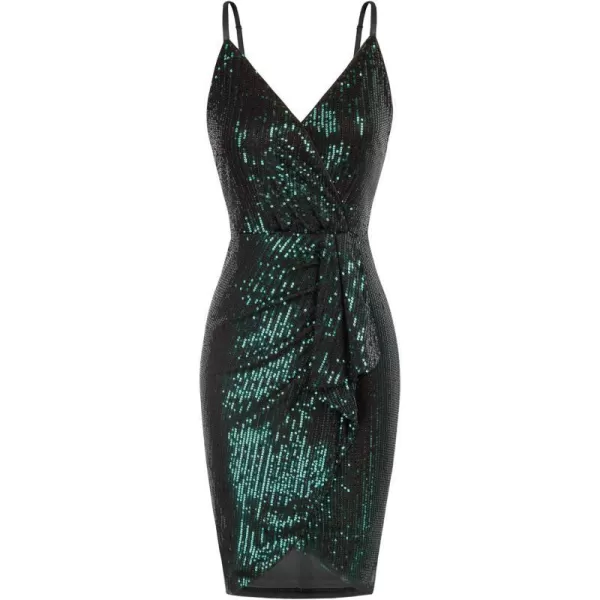 GRACE KARIN Womens Sexy Sequin Dress Wrap VNeck Ruched Bodycon Spaghetti Straps Cocktail Party Night Club DressesGreen