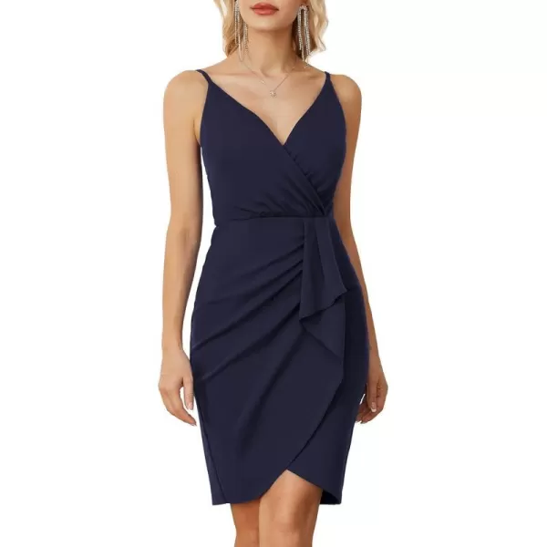 GRACE KARIN Womens Sexy Sequin Dress Wrap VNeck Ruched Bodycon Spaghetti Straps Cocktail Party Night Club DressesSolid Navy