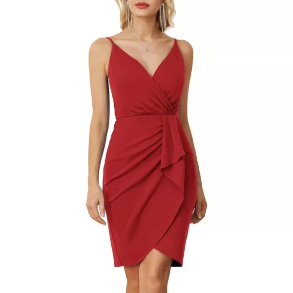 GRACE KARIN Womens Sexy Sequin Dress Wrap VNeck Ruched Bodycon Spaghetti Straps Cocktail Party Night Club DressesSolid Red