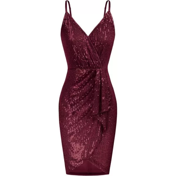 GRACE KARIN Womens Sexy Sequin Dress Wrap VNeck Ruched Bodycon Spaghetti Straps Cocktail Party Night Club DressesWine