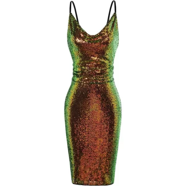 GRACE KARIN Womens Sexy Sequin Sparkly Glitter Cowl Neck Dresses Spaghetti Straps Bodycon Midi Club Party DressMulticolorbronze Goldsequin