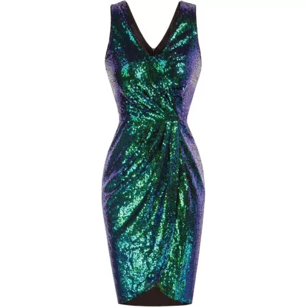 GRACE KARIN Womens Sexy Sequin Sparkly Glitter Party Dress Club Dress Sleeveless VNeck Ruched Cocktail Bodycon DressDark Green