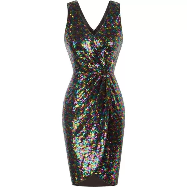 GRACE KARIN Womens Sexy Sequin Sparkly Glitter Party Dress Club Dress Sleeveless VNeck Ruched Cocktail Bodycon DressMulticolora