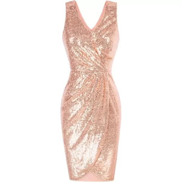 GRACE KARIN Womens Sexy Sequin Sparkly Glitter Party Dress Club Dress Sleeveless VNeck Ruched Cocktail Bodycon DressRose Gold