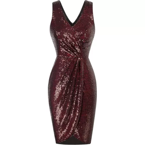 GRACE KARIN Womens Sexy Sequin Sparkly Glitter Party Dress Club Dress Sleeveless VNeck Ruched Cocktail Bodycon DressWine Red