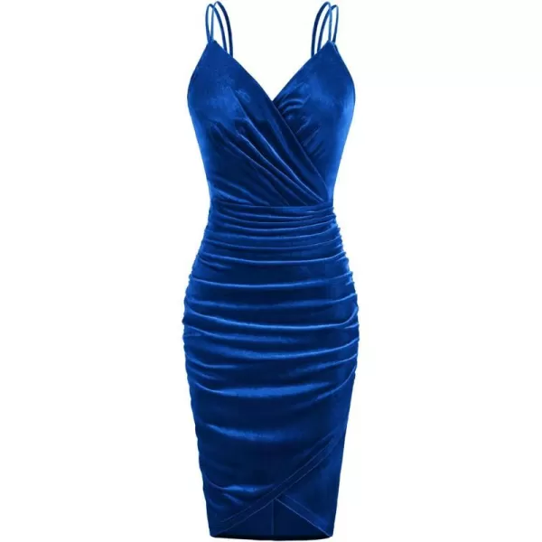 GRACE KARIN Womens Sexy Sequin Sparkly Glitter Ruched Party Club Dress Spaghetti Straps Wrap VNeck Bodycon DressBlue Velvet