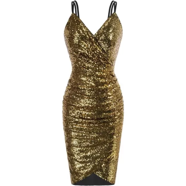 GRACE KARIN Womens Sexy Sequin Sparkly Glitter Ruched Party Club Dress Spaghetti Straps Wrap VNeck Bodycon DressBrown