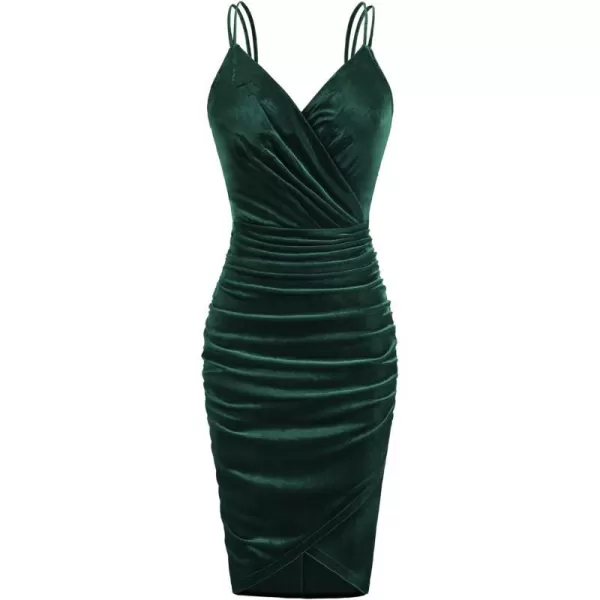 GRACE KARIN Womens Sexy Sequin Sparkly Glitter Ruched Party Club Dress Spaghetti Straps Wrap VNeck Bodycon DressDark Green Velvet