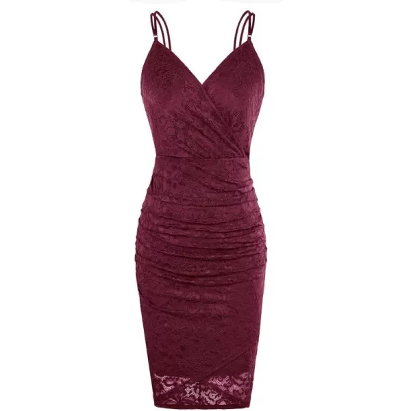 GRACE KARIN Womens Sexy Sequin Sparkly Glitter Ruched Party Club Dress Spaghetti Straps Wrap VNeck Bodycon DressLace Dark Wine