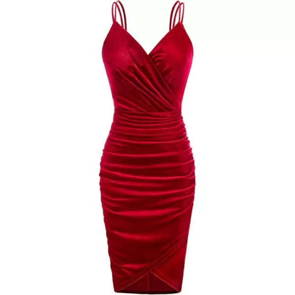 GRACE KARIN Womens Sexy Sequin Sparkly Glitter Ruched Party Club Dress Spaghetti Straps Wrap VNeck Bodycon DressRed Velvet