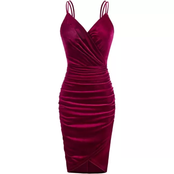 GRACE KARIN Womens Sexy Sequin Sparkly Glitter Ruched Party Club Dress Spaghetti Straps Wrap VNeck Bodycon DressWine Red Velvet