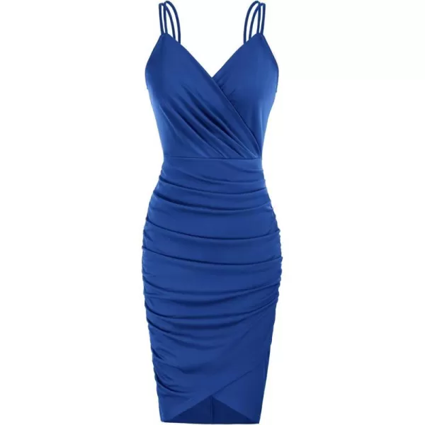 GRACE KARIN Womens Sexy Spaghetti Straps Cocktail Dresses for Wedding Guest Ruched Vneck Bodycon DressSolid Blue