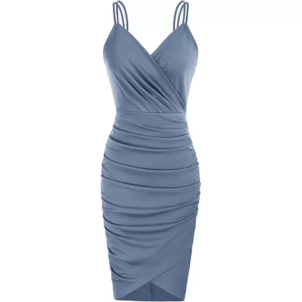 GRACE KARIN Womens Sexy Spaghetti Straps Cocktail Dresses for Wedding Guest Ruched Vneck Bodycon DressSolid Blue Gray