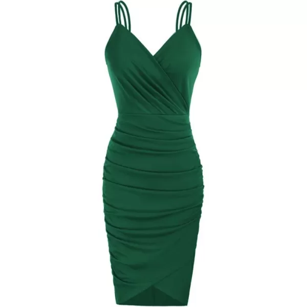 GRACE KARIN Womens Sexy Spaghetti Straps Cocktail Dresses for Wedding Guest Ruched Vneck Bodycon DressSolid Dark Green