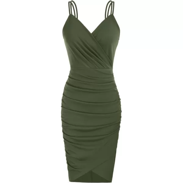 GRACE KARIN Womens Sexy Spaghetti Straps Cocktail Dresses for Wedding Guest Ruched Vneck Bodycon DressSolid Dark Olive Green